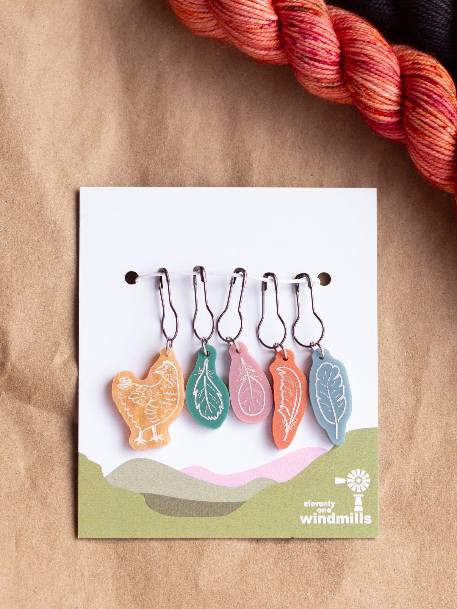 EleventyOne Windmills EleventyOne Windmills - Flock & Feather Coloured Acrylic Stitch Marker Set