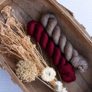 Louie & Lola Yarns Barn Red & Camel Ambah O'Brien - SOL Shawl MKAL Kits - Merino Silk Yak Fingering