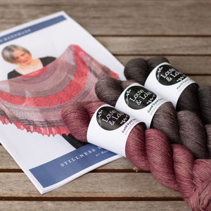 Louie & Lola Yarns Charcoal & Mauve Kit Curious Handmade Stillness Shawl - Merino Silk Yak Fingering Kit