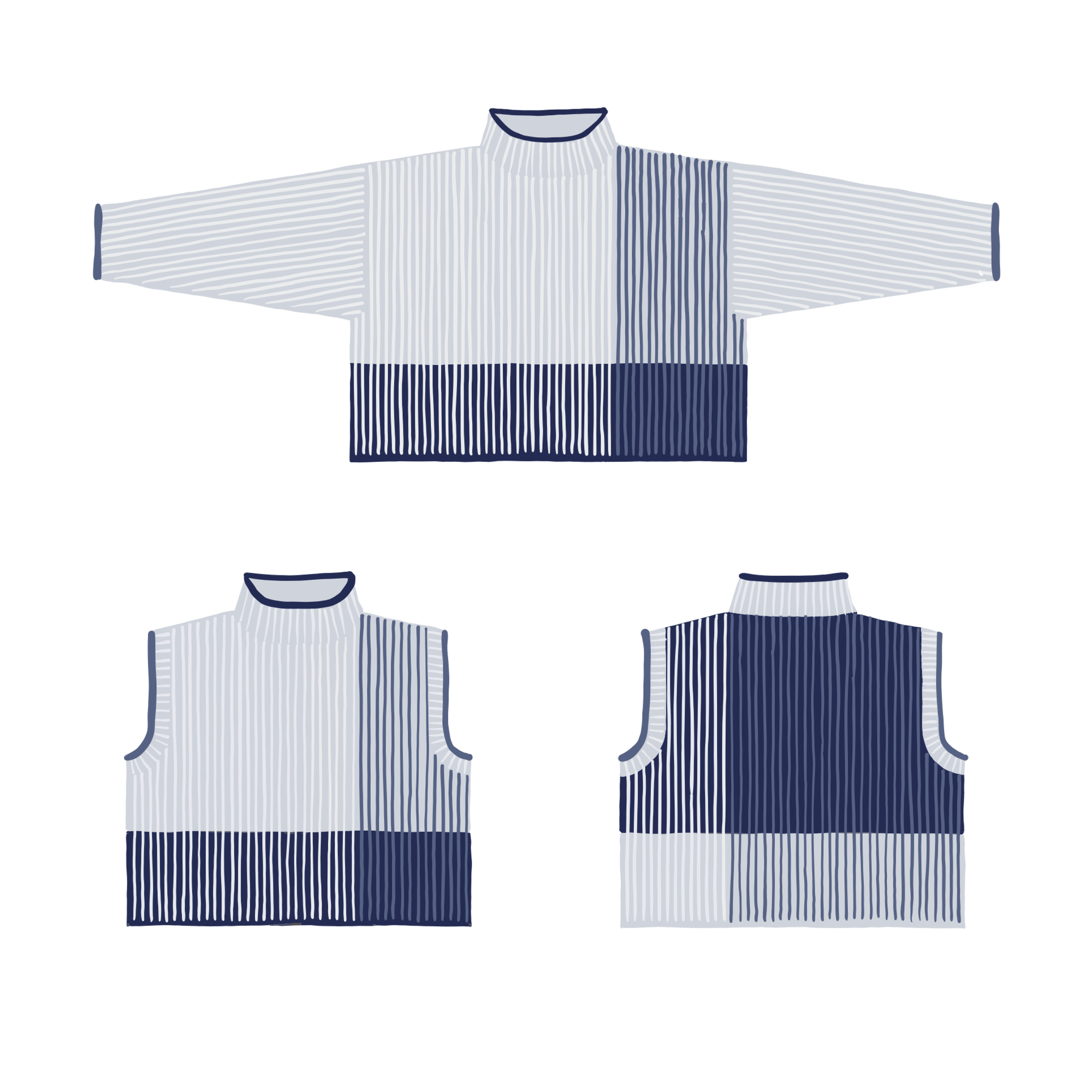 Louie & Lola Yarns Overlay Sweater & Vest Kits - Cormo Fingering & Mohair Silk Lace - Kit 6