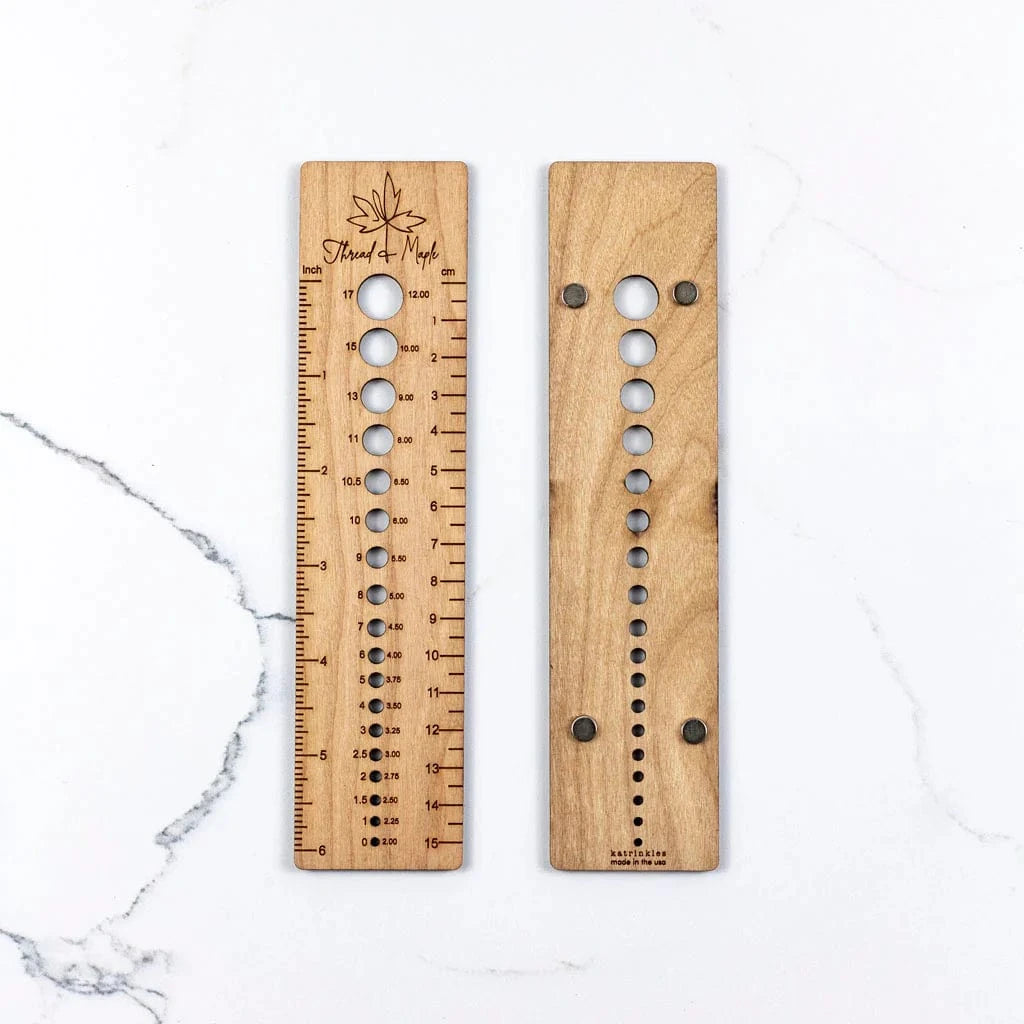 Thread & Maple Thread & Maple - Magnetic Cherry Wood 6" Needle Gauge Ruler